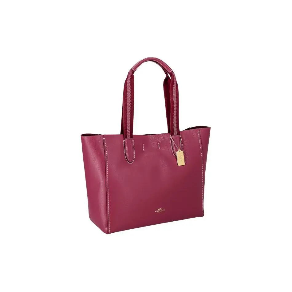 COACH Derby 32 Tote Bag for Women – Solid Color Logo Embossed Pebbled Leather Handbag in Rouge