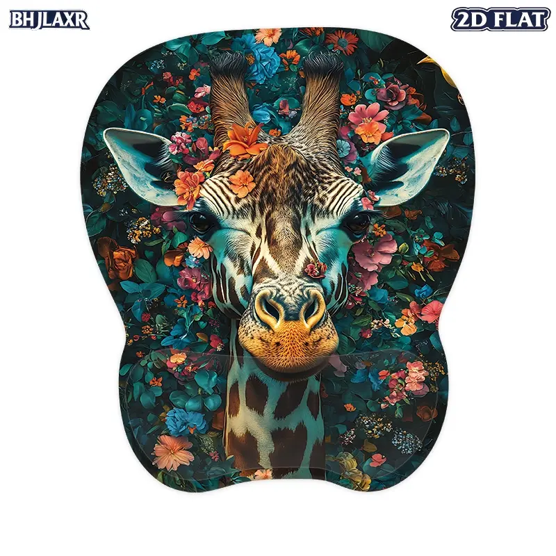 1Pc 2D Flat Ergonomic Mouse Pad with Wrist Support, Floral Giraffe Pattern Soft Mouse Wrist Rest, Non-Slip Base Aesthetic Desk Decor for Home Office, Gaming, Computer Desk Accessories, Unique Gift