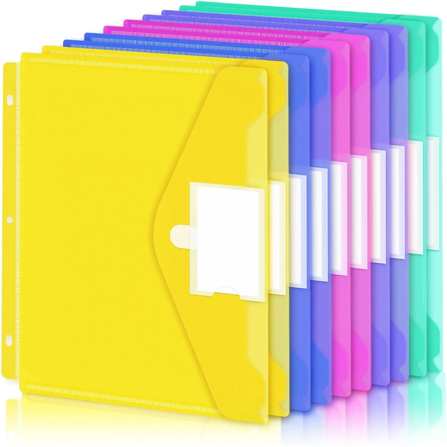 Binder Pocket, 10 Pack Super Heavyweight Plastic Folders for 3 Ring Binder, Folders with Pockets Side Loading, Binder Pouch with Label Expandable, Letter Size,  Colors