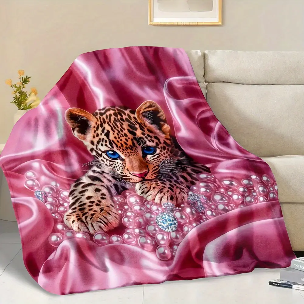 1pc Fluffy Plush Blanket, Pink Pearl Leopard Print Throw Blanket, Fantasy Bohemian Cozy Soft Bedding Blanket, King/queen Style Sofa Nap Blanket, Winter Warm Blanket, Living Room and Bedroom Decor, Multi-functional Camping Blanket, Birthday Gift