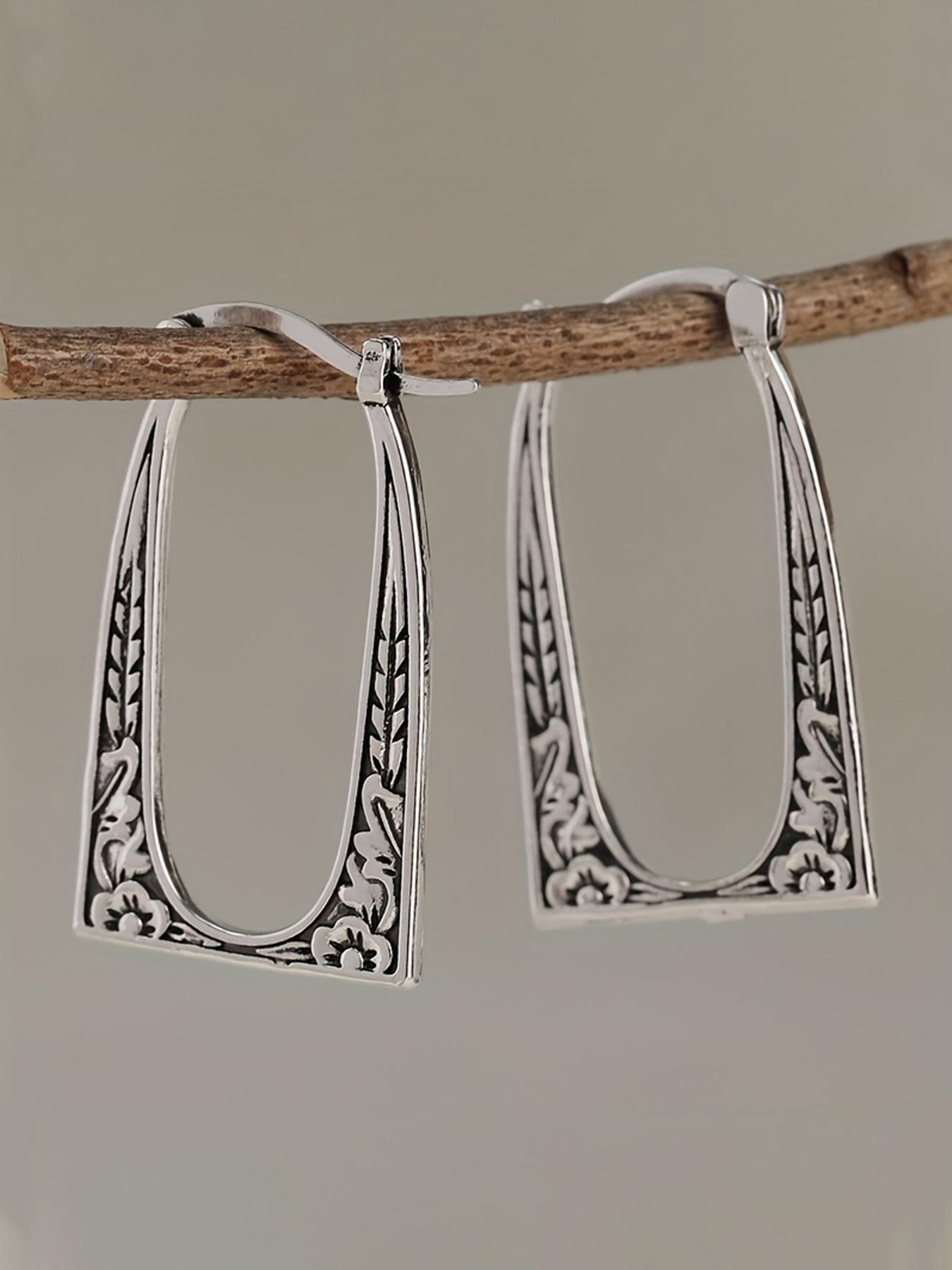 Vintage Texture Metal Design Hoop Earrings, 2024 New Style Boho Style Bohemian Fashion Jewelry for Women Girlfriend Gifts, Classic Fashion Accessories for Daily Wear