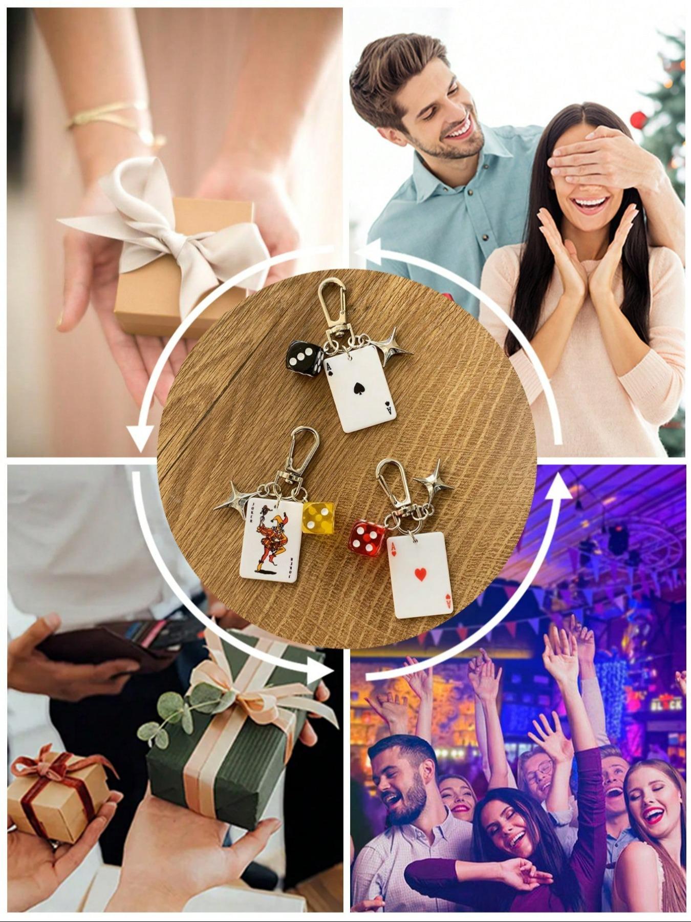 Poker Dice Keychain Set with Star Pendant, Club Diamond Alloy Metal Keychain for Bags, Cartoon Number Theme Jewelry, Car Key Chain Accessories