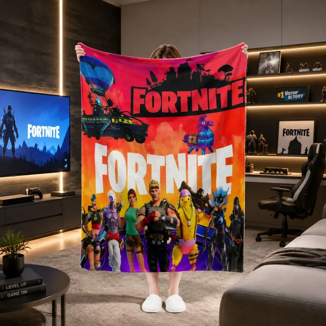 Fortnite Game Theme Flannel Blanket, Soft Warm Decorative Throw, Versatile Use for Sofa Bed Couch Chair Camping Travel.Polaris Blanket