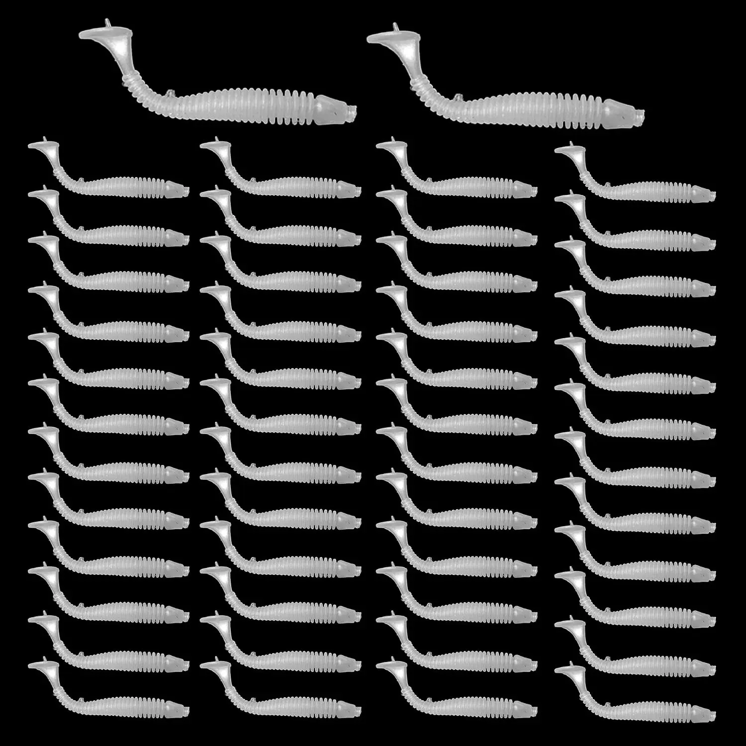 50 count 5cm Soft Plastic Fishing Lures, PVC Paddle Tail Swimbaits for Bass Trout Walleye Crappie, T-Tail Grub Worm Baits Tackle Accessory