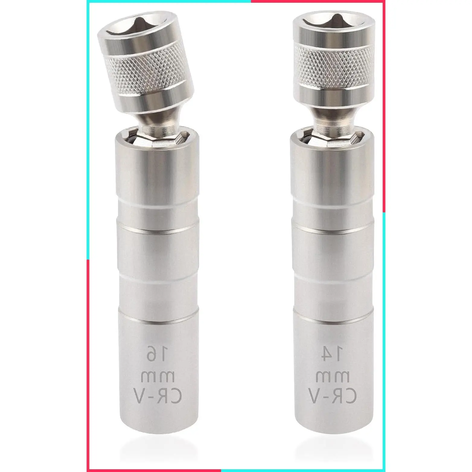 16mm & 14mm Thin Wall 12-Point 3/8" Drive Magnetic Spark Plug Socket Set, CR-V Steel Removal Tool Compatible with BMW Nissan and More