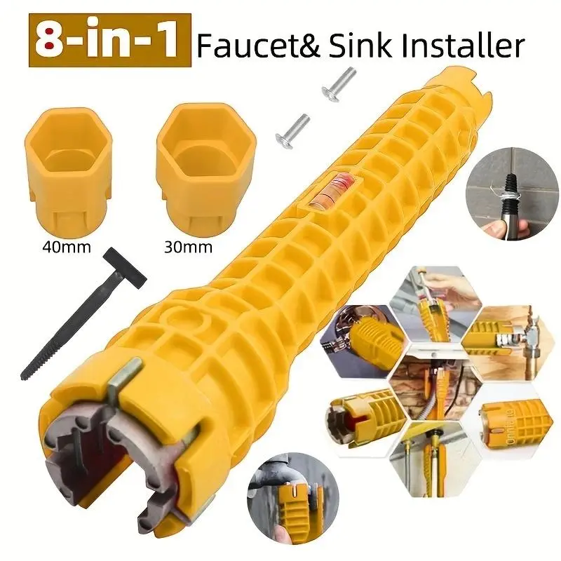 8-in-1 Faucet & Sink Installer Tool, Versatile Plumbing Tool for Sink, Toilet & Kitchen, Durable Water Pipe Spanner with Easy-grip Tackle
