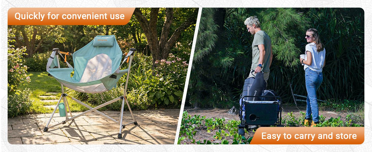 KingCamp Hammock Chair with Footrest – Heavy Duty Swinging Rocking Camping Chairs for Adults up to 400lbs, Folding Portable Oversized Rocker with Cup Holder & Pillow for Outdoor Beach Lawn RV Sports