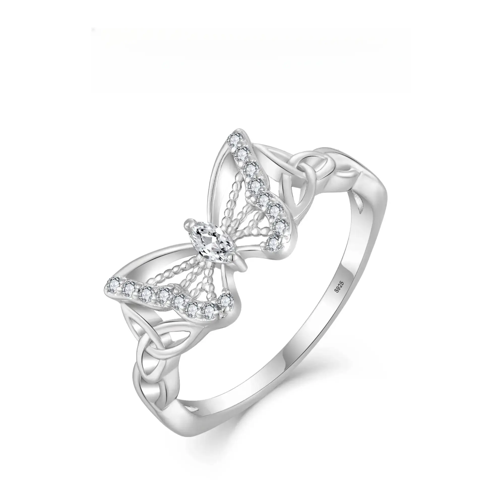 Celtic Knot Butterfly Ring for Women in S925 Sterling Silver, Elegant Daily Wear Jewelry with 5A Zirconia Accents, Butterfly Shape, Butterfly Metal Rings