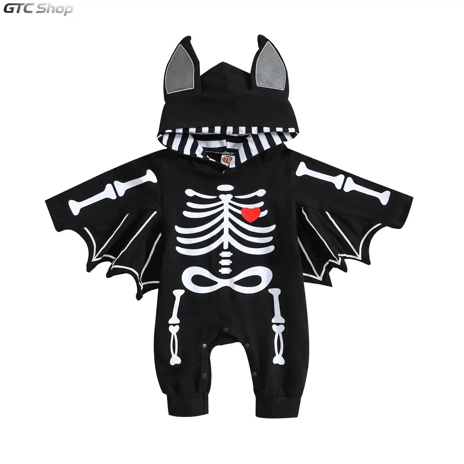 Infant Toddler Boys' Black Solid Hooded Full-Length Romper - 0-24 Months Bone Print Onesie Bodysuit, Soft Stretch Newborn Outfits, Casual Home Sleepwear, Practical Shower Gift (Sports & Outdoor Camping Hammock Companion), Toddler Onesies