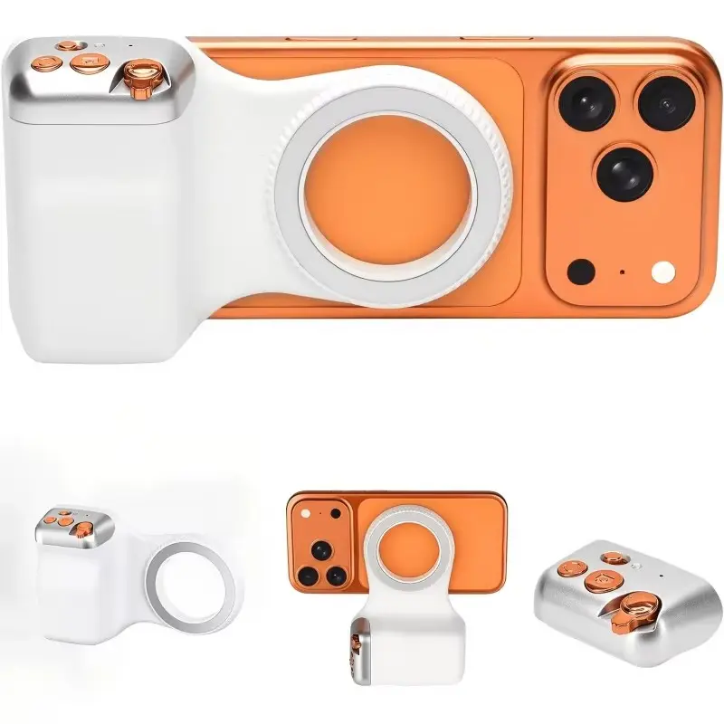 Professional Magnetic Phone Grip with Dslr Style Handle, Phone Accessory Compatible, Ergonomic Design for iPhone & Android, Stable Camera Accessory, Selfie Phone Holder, Magnetic Phone Stand