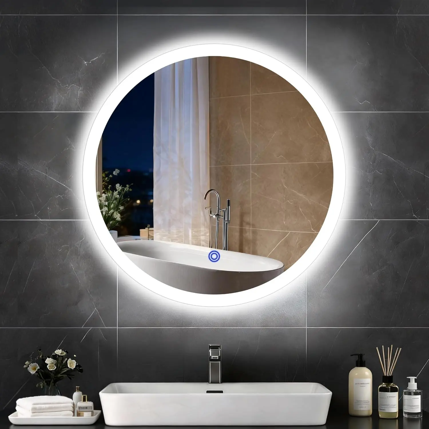 20“ x 20” LED Bathroom Smart Mirror, Round Mirror with Three Color Light Temperature Brightness Settings,Backlit + Front Lit,Wall-Mounted Vanity Mirror with Memory Function