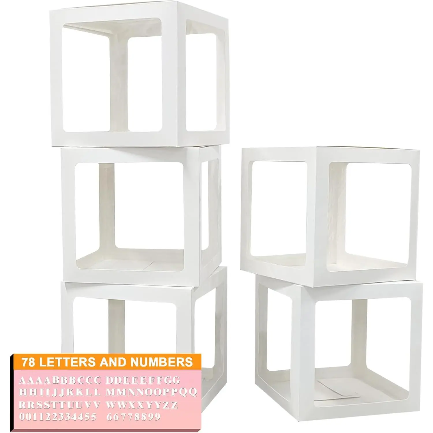 Thickened 5 PCs White Transparent Balloon Boxes with 78 Letters & Numbers for Custom Name,Clear Baby Boxes Love Balloon Box for Baby Shower,Gender Reveal, Bridal Shower & Birthday Party,Prom Boxes