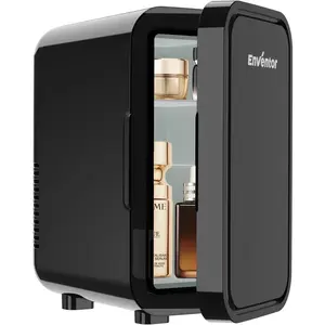 Enventor Mini Refrigerator, 6L/ 8 Can Compact Skincare Fridge AC+DC Power Cooler & Warmer Small Refrigerator for Bedroom, Skincare, Makeup, Cosmetics, Car, Office (Black)
