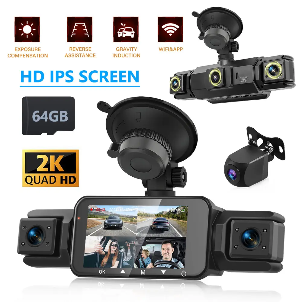 Rimoody 2K 4 Channel Dash Cam 360° Dash Camera HD 4 Lens Driving Recorder with 64GB Card