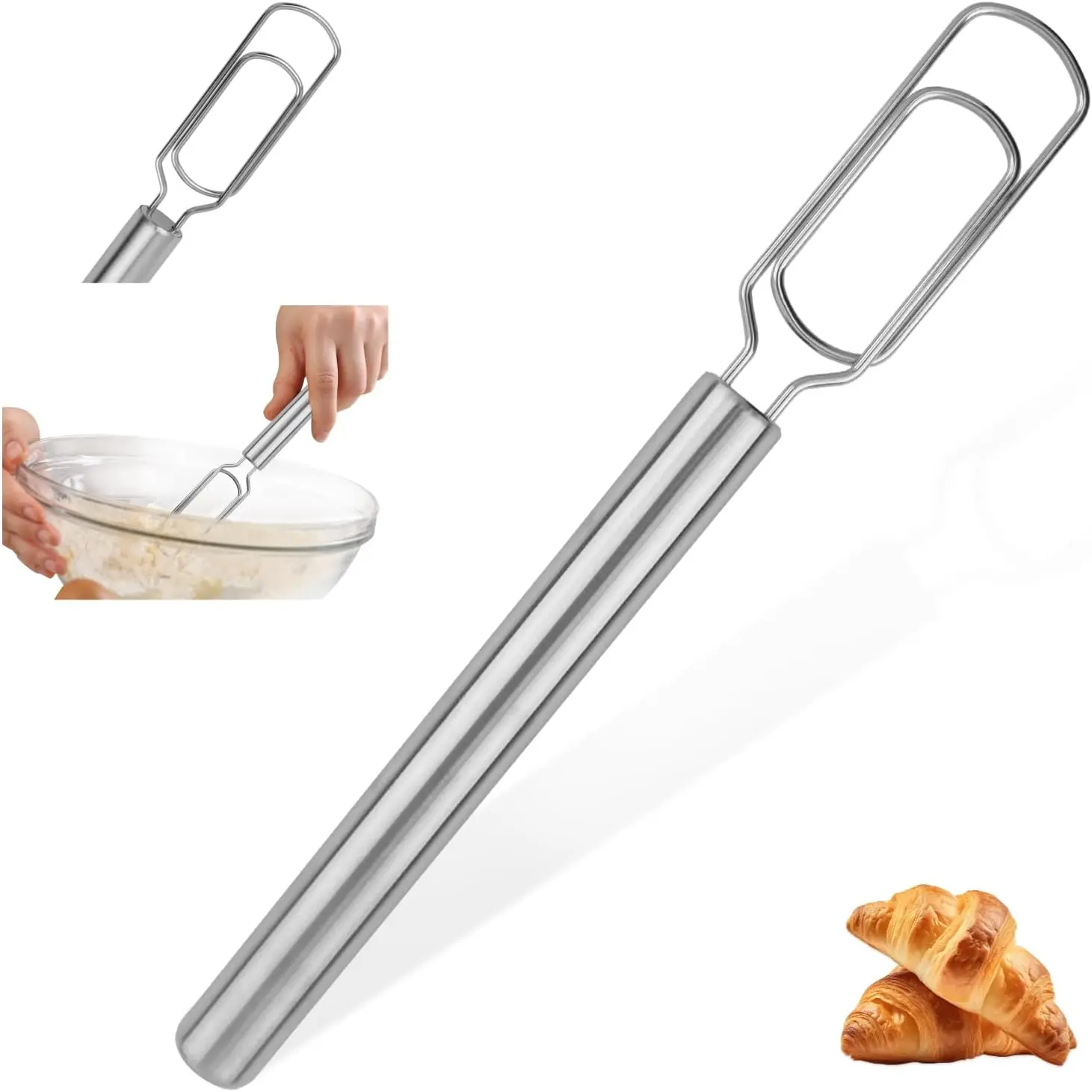 Danish Dough Whisk for Sourdough Starter,12"Stainless Steel Sourdough Starter Spatula & Dough Mixer, Bread Whisk for Cooking, Whisking, Sourdough, Pizza, Dishwasher Safe