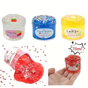 1pc Crystal Mud Slime Fruit Mud Coconut Mud Soft Ceramic Chip Fruit Slice Color Mud Decompressing Toy Watermelon Lemon Cherry