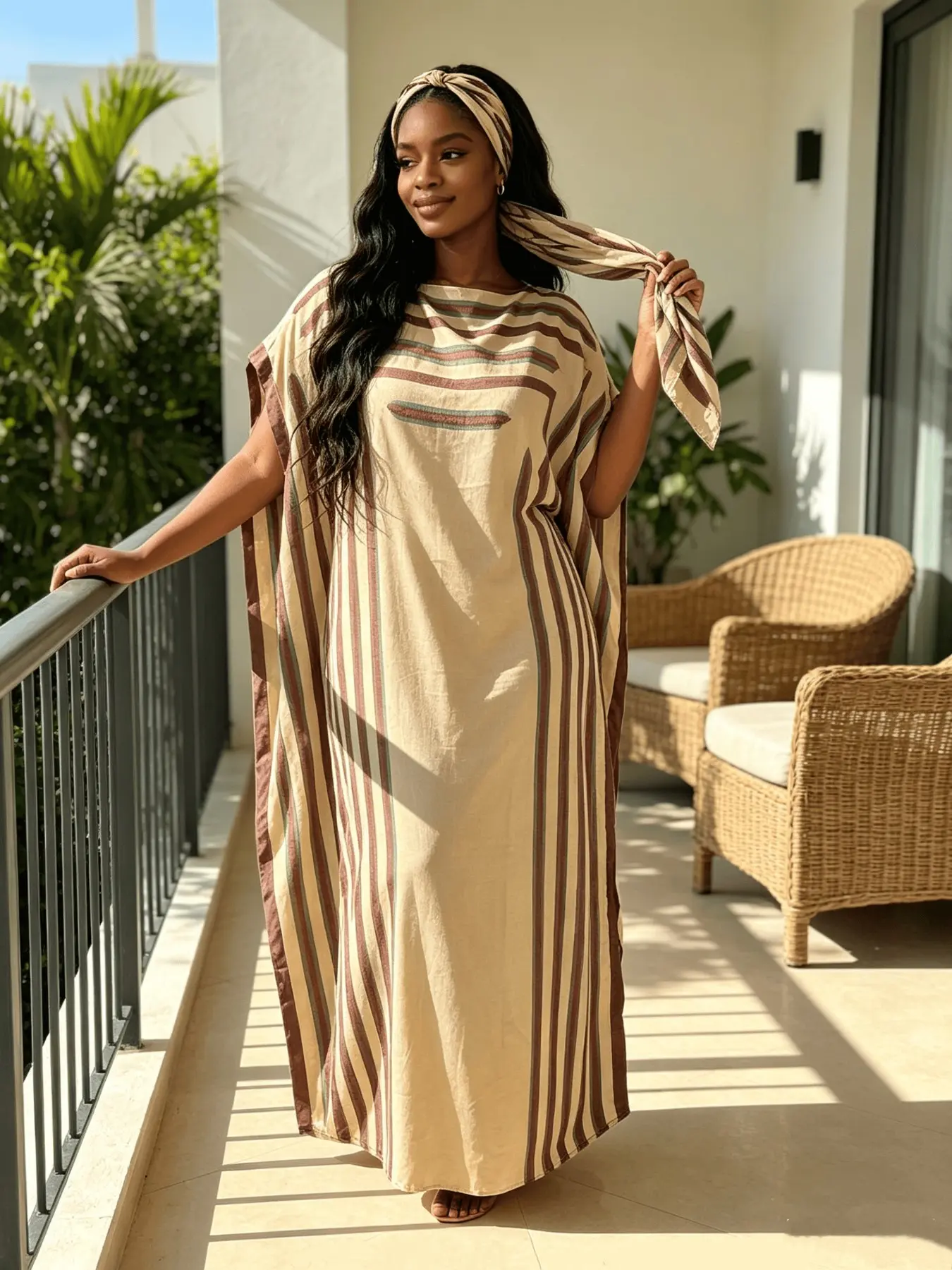 Plus Size Luxury Hot Fix Rhinestone Border Retro Ethnic Tribal Print Boho Kaftan Two Piece Set, Oversized Flowy Split Maxi Dress, Soft Light Glam Resort Wear Pool Gala Evening Party Outfit With Matching Printed Scarf For Women