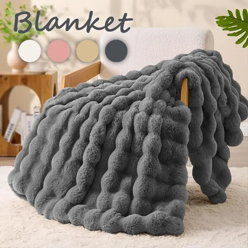 Viral Bubble Jacquard Plush Blanket, Reversible Soft & Plush Air Conditioning Throw, Cloud-Like Touch Bubble Fabric Bed Cover, Neutral Color Options, Decor Blanket for Cool Nights & Modern Home Styling, Cooling, Cozy Throw Blankets