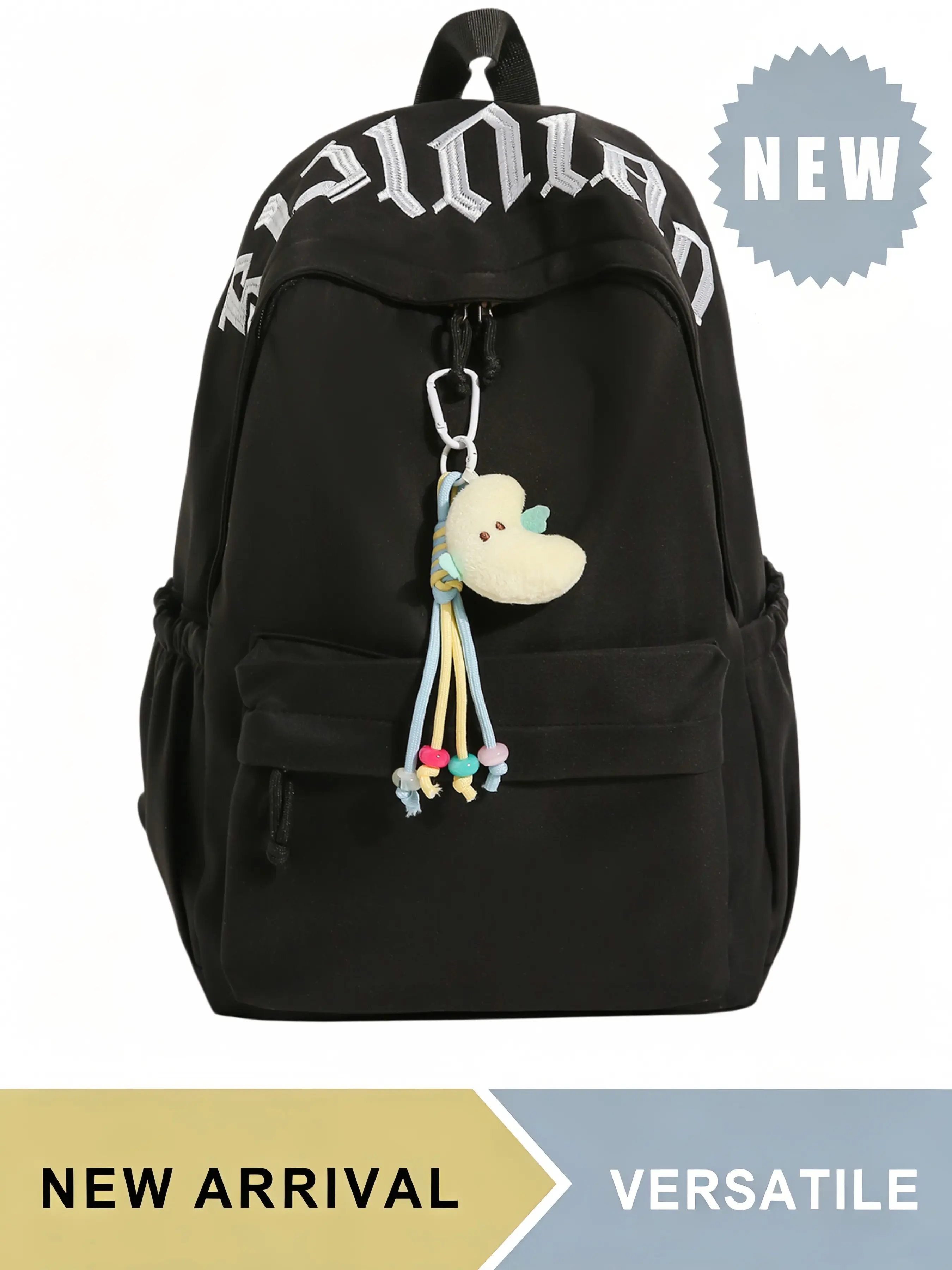 Cute Aesthetic School Backpack for Girls & Teens, Lightweight Casual Daypack with Adorable Pendant Charm & Side Water Bottle Pockets, Large Capacity Bookbag, Multiple Colors Available, Ideal for Daily School Travel Hiking Picnic Outdoor Activities