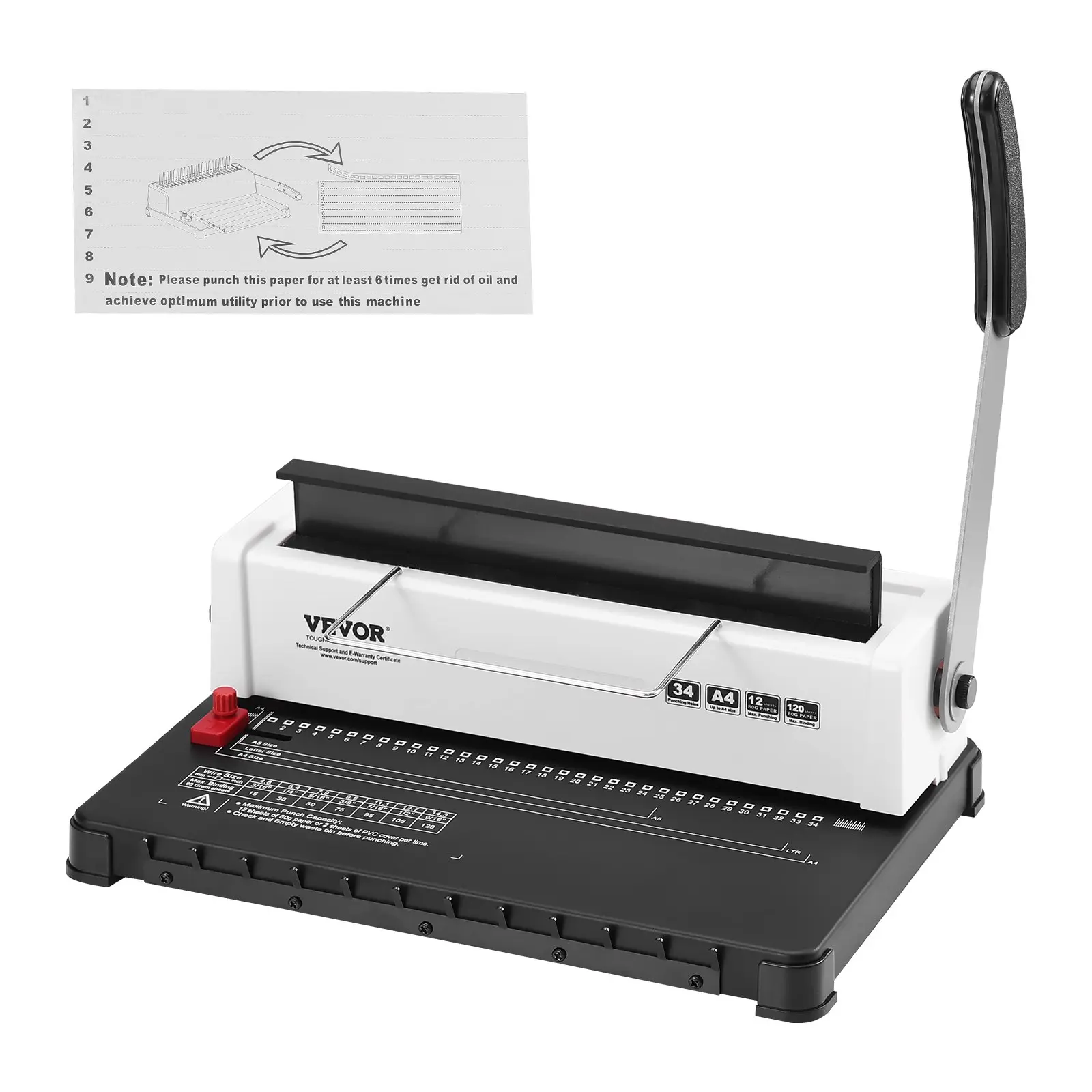 【toolupgrade】VEVOR Coil Spiral Binding Machine, Manual Book Maker 34-Holes Binding 120 Sheets, Punch Binder Adjustable 3/16" - 9/16" Coil Binding Spines, for Letter Size, A4, A5