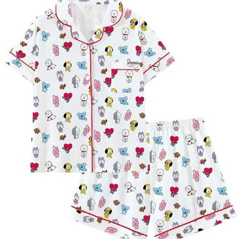 Women's Short Sleeve Top & Shorts Pajama Set Pjs, 2-Piece Loungewear, Casual Slim-Fit Sleepwear for & Holiday Use