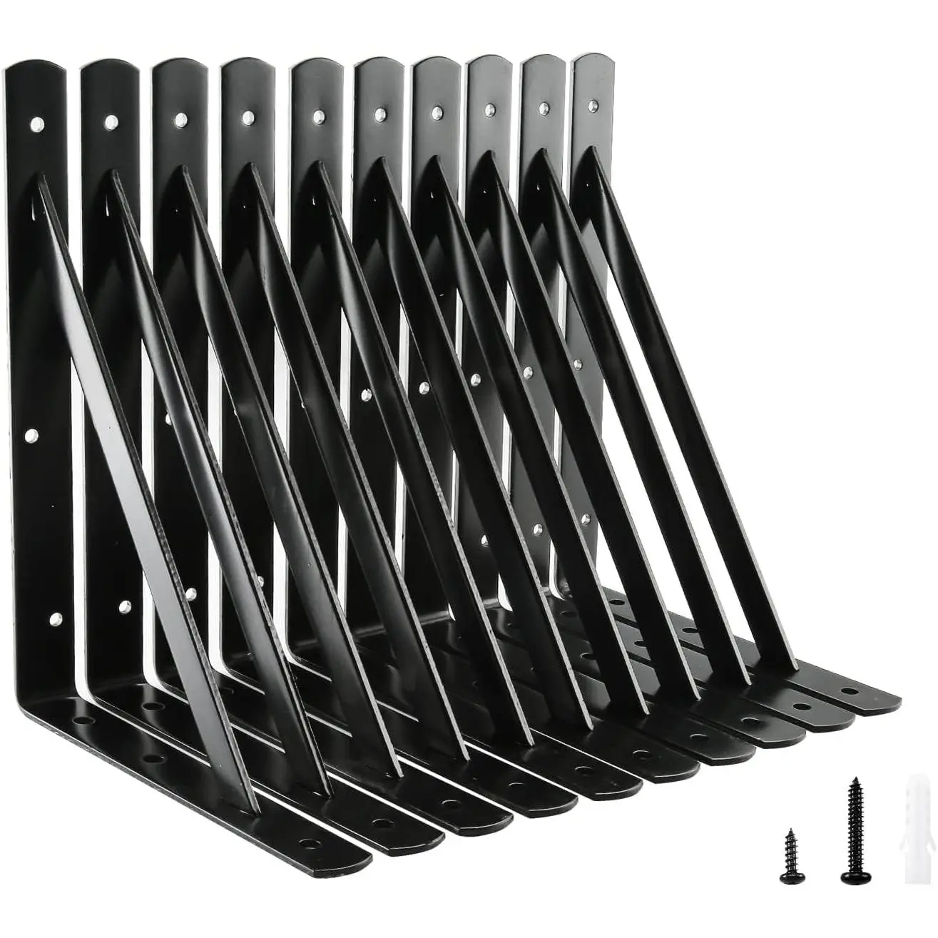 12 inch x 8 inch Shelf Brackets, Load Capacity: 600lb, Black Metal 90 Degree Supports for Shelves 10-Pack, Wall Mounted L Bracket for Floating Shelving with Screws