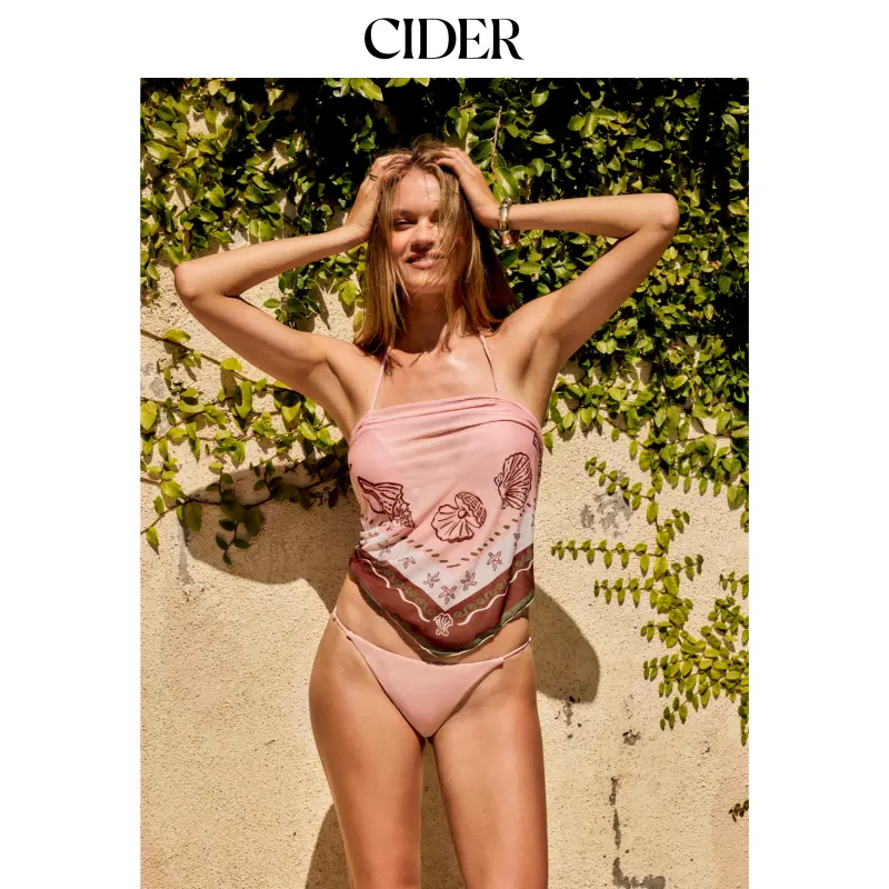 Cider Halter Shell Beaded Bikini with Sarong