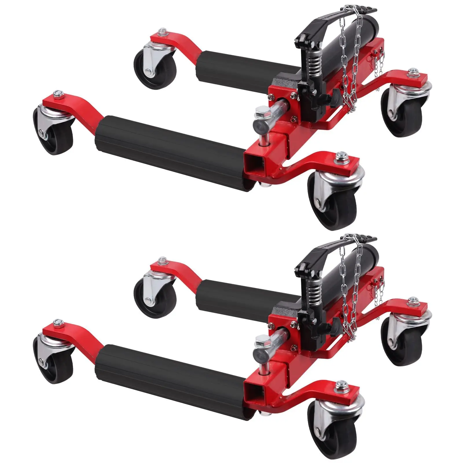 2-Pack Heavy-Duty Hydraulic Wheel Dollies, 1500LBS Max Load, foot pedal ratchet lifting design, durable vehicle positioning skates to move cars, motorcycles and boats, perfect for auto garage & warehouse handling work.