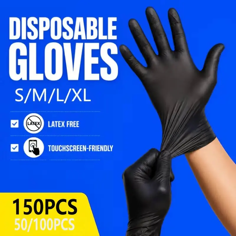 50/100/150Pcs Disposable black PVC gloves, Disposable cleaning gloves, Disposable thickened gloves, Household cleaning gloves, Vinyl disposable gloves, Plastic gloves, specifically designed for kitchen users and suitable for all four seasons