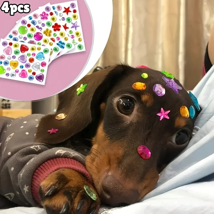 4pcs Pet Rhinestone Stickers, Random Colors, Cartoon Rhinestones, DIY Rewards & Pet Beauty Accessories, for Dogs and Cats, Halloween and Christmas Gifts