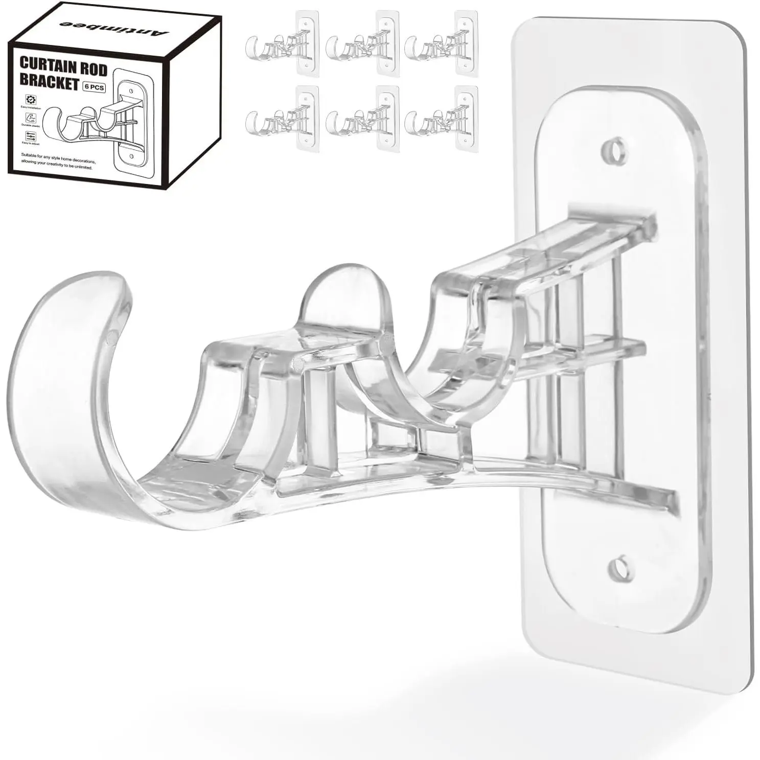 6-Pack Rod Bracket, No Rod Holders, Brackets Easy Stick on, No Drilling Nail Free Pole Hanger for, Living Room,