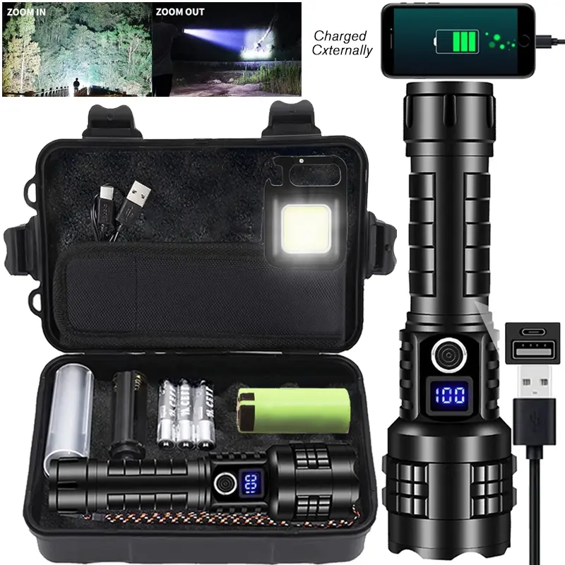Rechargeable Flashlight, 1 Set 5 Speed Mode LED High Lumen Flashlight, Super Bright Flashlight with Holster, Powerful Handheld Torch Portable Zoom Flashlight for Emergency Camping Hiking # GLOBAL PICKS