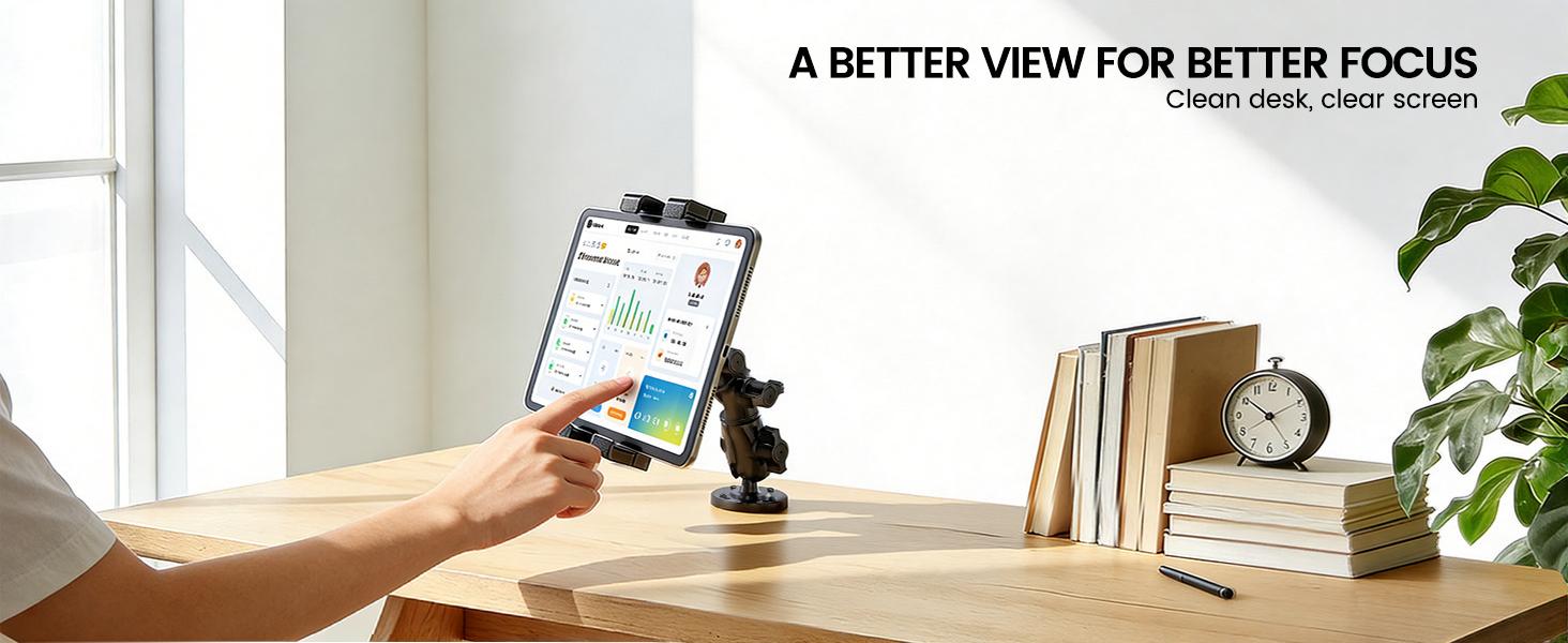 OHLPRO Heavy Duty Drill Base Tablet Mount for Truck Dashboard - Permanent Screw Down iPad Car Holder for Semi Trucks, Vans & Commercial Vehicles, Fits 5-17 Inch Devices, 360°   Rotating Adjustable Arm