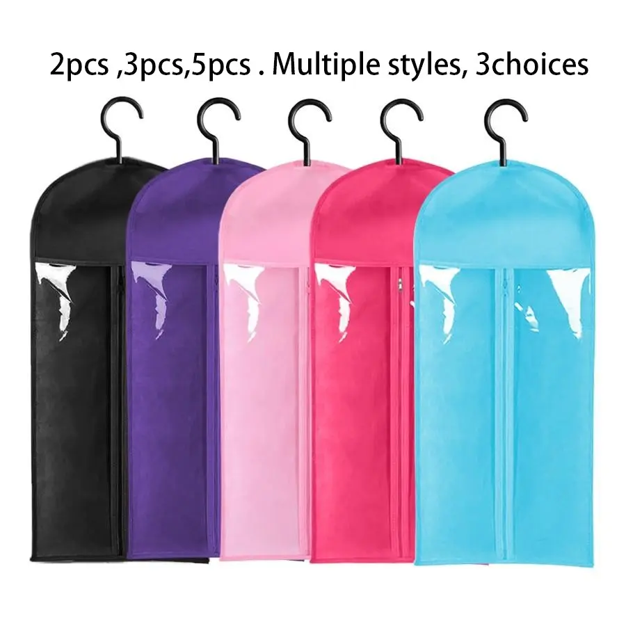 3/5-Piece Wig Storage Bags with Hooks and Zipper, Transparent Dustproof Wig and Hair Extension Hanger Bags, Salon and Home Wig Storage Accessories, Protective Dustproof Design Covers