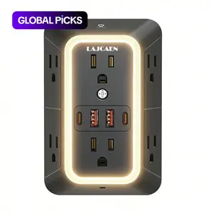 Smart Multi-Plug Outlet Wall Outlet Extender with Touch Night Light, 3 Dimmable Levels, Surge Protector, 6 Wide AC Outlets, 4 USB Ports (2 Type-C), 10-in-1 USB Wall Charger and Power Adapter for Home, Office, College Dorm and Travel #GLOBAL PICKS