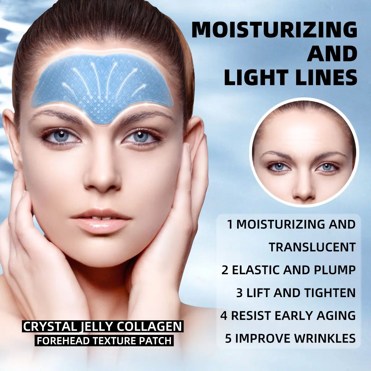 Hydrophilic Protein Forehead Wrinkle Patches, Deep Hydration Collagen Gel Pads, Smooth Forehead Lines, Elastic Overnight Skincare