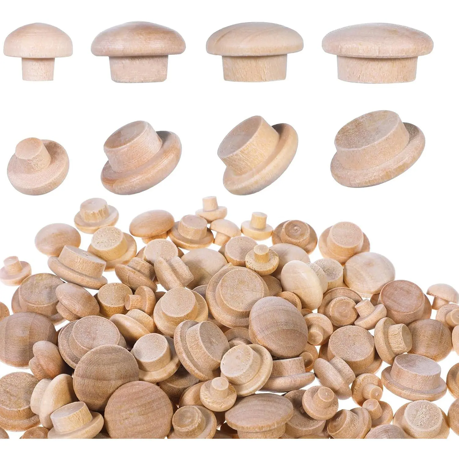 120 count  Plugs for Screw Holes, 4 Sizes 3/16 5/16 3/8 1/2 Inch Hardwood Button Stoppers, Wooden Hole Plugs, for Furniture, Cabinet, Table , Outdoor Equipment
