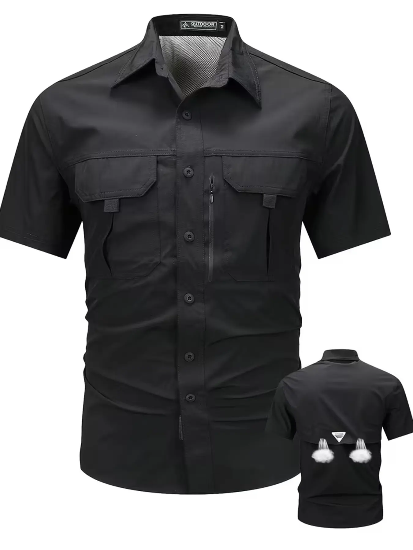 Summer Outdoor Casual Fit Comfy Multi-Pocket Workwear Short Sleeve Shirt, Breathable Thin Ice Silk Elastic Quick-Dry Men's Clothing