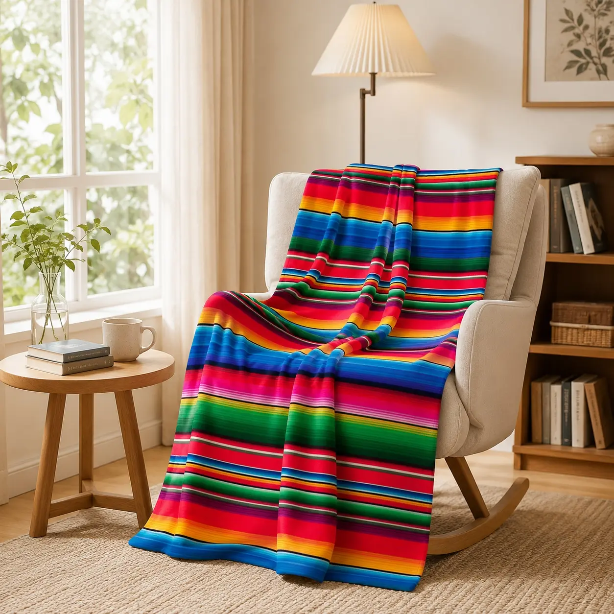 Made in USA Mexican Serape Pattern Fleece Blanket - Ultra-Soft, Exquisitely Printed Afghan Style All Season Aztec Print Bed Warmer Blanket, Ideal Festive Gift for Christmas, Bedroom Decorative Throw, Afghan Style Blankets, All Season Blanke
