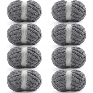 8 Pack Chunky Yarn for Crocheting, Blanket Thick Chenille for Hand Knitting, Soft Chunky for Crochet - 28 Yds 7.7 Oz Each Skein (Dark Gray)