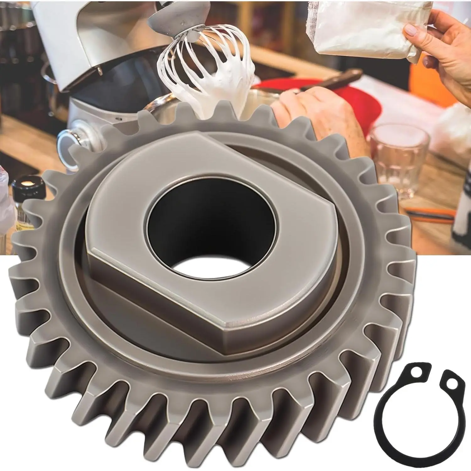 W11086780 Worm Gear Compatible with Kitchen Aid Stand Mixer, Replaces WP9706529 W10916068 9706529 9703543, with 9703680 Circlip, Fits 5 Qt & 6 Qt Models