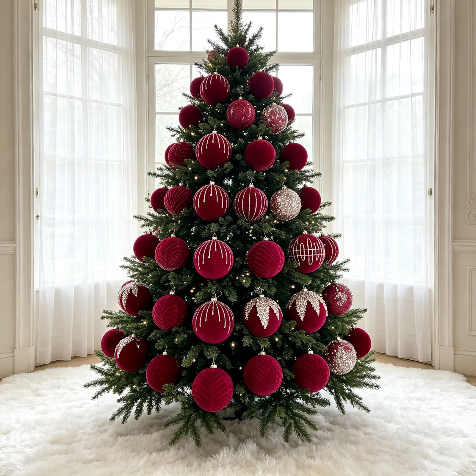 9pcs/16pcs New Christmas Rhinestone Velvet Decorative Balls, Holiday Series, Elegant Christmas Ornament Hanging Decorations