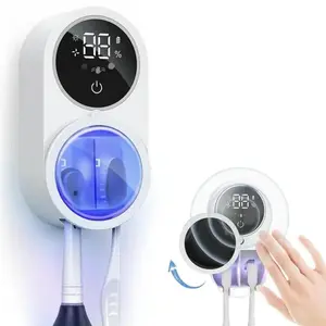 Rechargeable ABS Smart UV-C Toothbrush Holder & Sanitizer Box, Wall-Mounted Automatic Motion-Sensing Sterilizer Cover with No-Drill Mount Organiser for Family Bathroom, Roommates, Dual-User Households