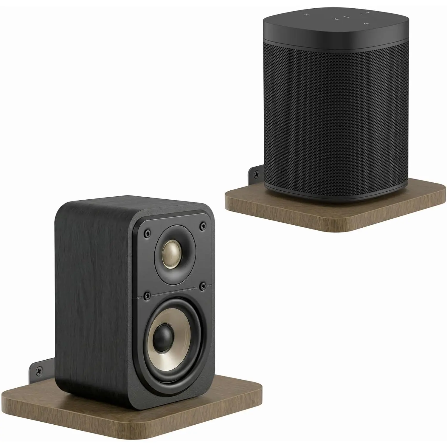 Small Speaker Shelf Wall Mount Pair, 5.3" x 6.7" Adjustable Rear Speaker Wall Mount Shelves for Small Surround Sound Speakers, Wooden Floating Speaker Wall Shelves, Up to 7 lbs Per Shelf