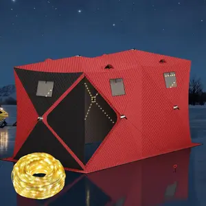 Garvee Insulated Pop Up Ice Fishing Shelter for 5-7 People, Portable Winter Tent with Windows, Zippered Door, Integrated Light Strip, Carry Bag, Anchors & Wind Rope, Durable Ice Shanty for Outdoor Ice Fish