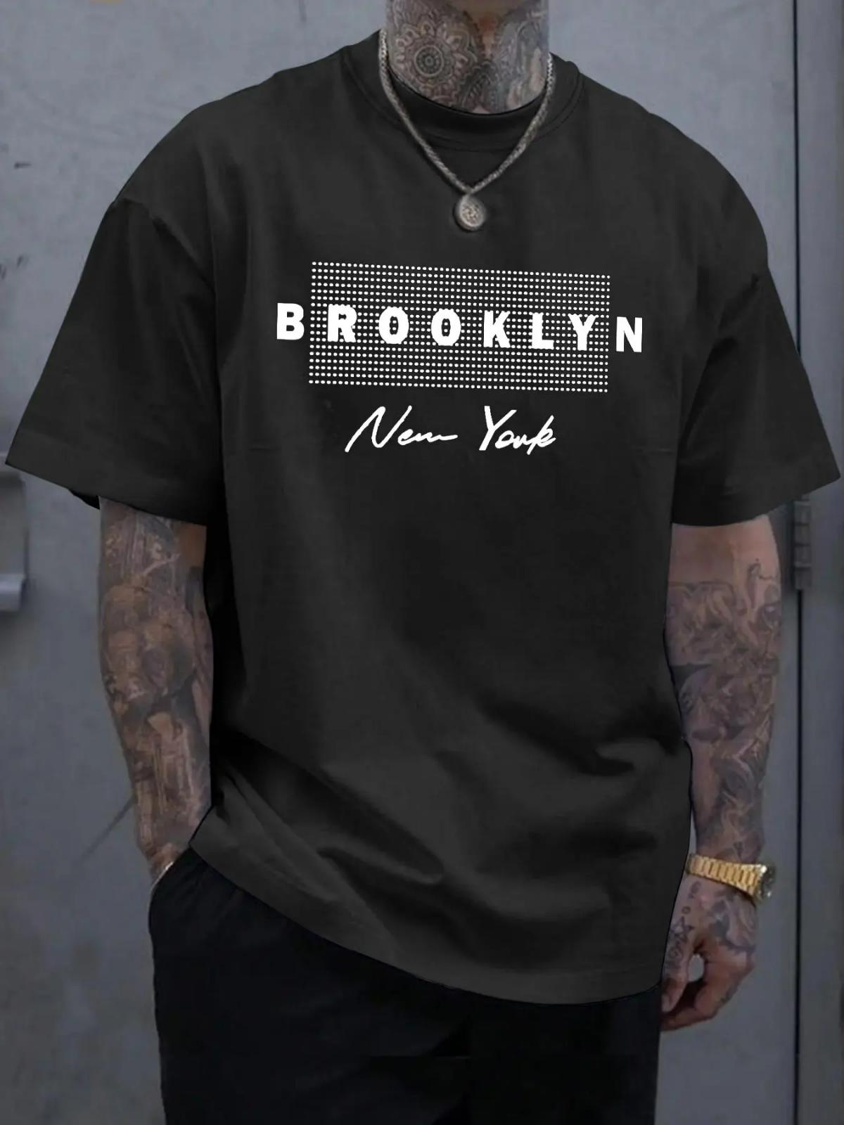 Crew Neck Cotton Polyester Graphic T-Shirt, "BROOKLYN New York" Printed Tee, y2k Fashion Casual Streetwear Humor Shirt, Shirts for Men Women, Gifts, SuperYi