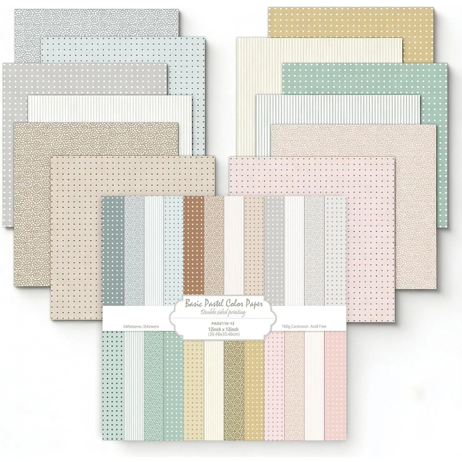 12"x12" Scrapbook Paper, 24 Sheets Pastel Color Craft Paper, Double Sided, Decorative Paper for Junk Journals, Card Making, Photo Albums, DIY Art Projects (02)