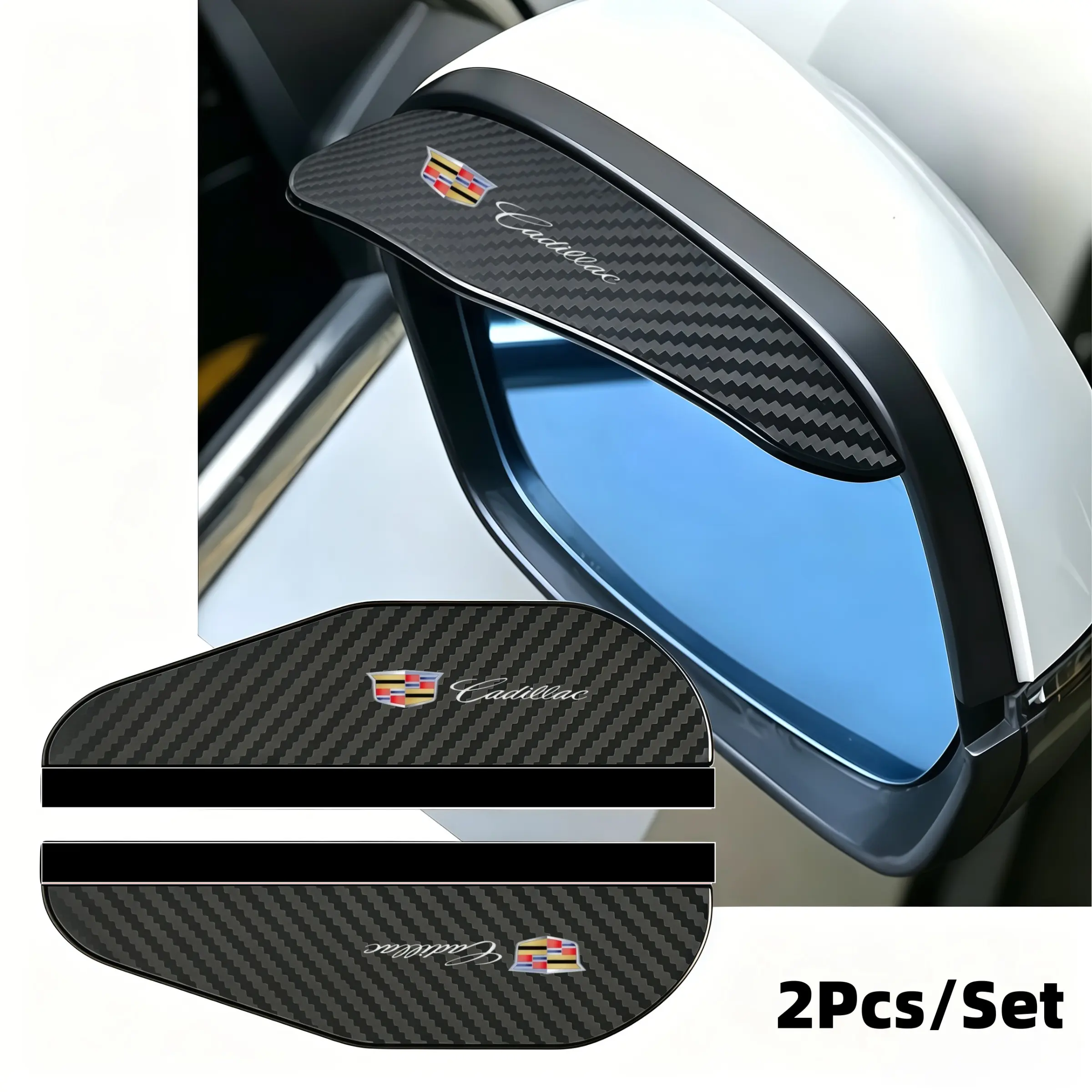 2pcs Car Rearview Mirror Rain Guards, Thick Carbon Fiber Texture, Suitable for Cadillac Models, Universal Car Accessories