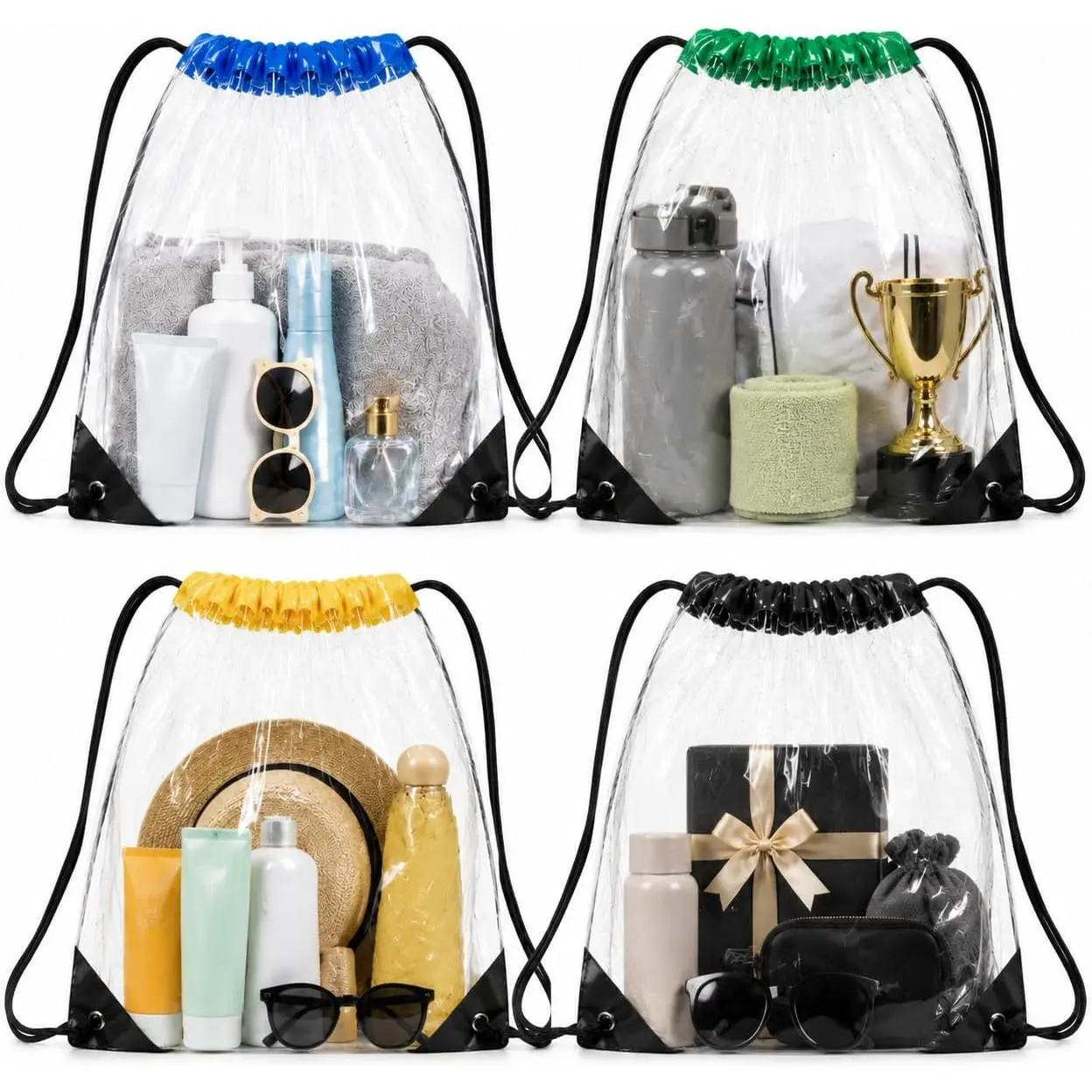 4 count Clear Drawstring Bags - Stadium Approved String Backpacks | Clear Bag for Stadium Events  Transparent Bags for Concerts,  Events, Gym, Clear Event Bag for Men & Women