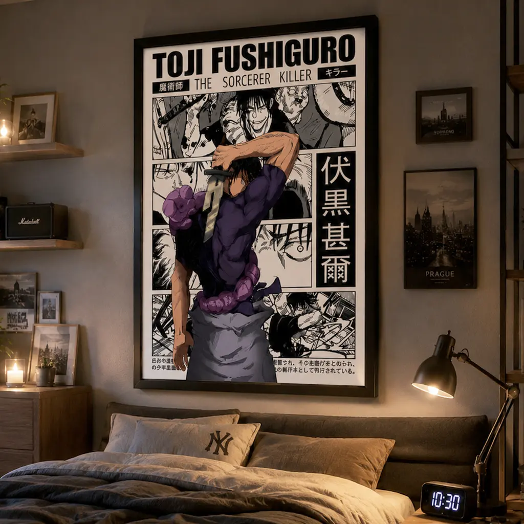 Toji Fushiguro Anime Canvas Art, Manga Panel Poster for Gaming Room, Dark Anime Bedroom Decor, Jujutsu-Inspired Canvas Art, Minimalist Otaku Room Decor Gift